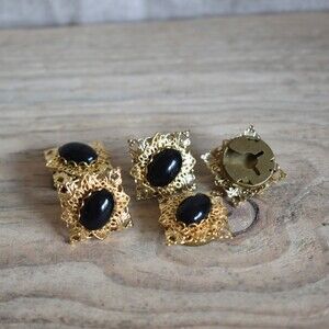 (5) Vintage GP Brass Filigree Button Covers w/Black Cabs